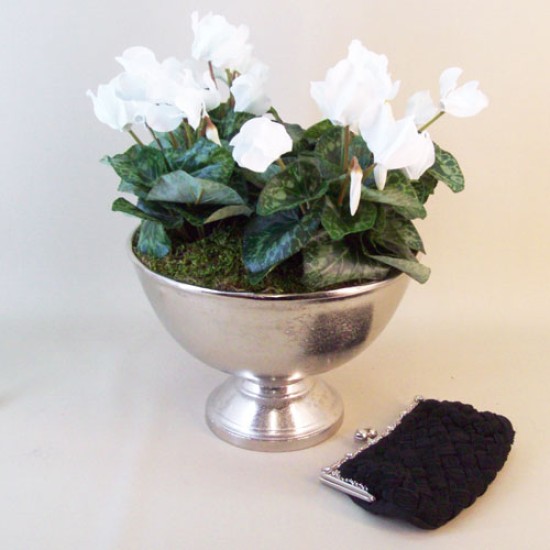 Knightsbridge Artificial Cyclamen Plants in Silver Urn Planter